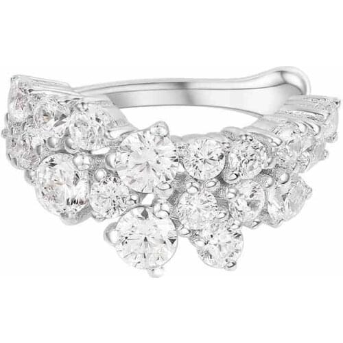 SLJELY Brand Design 925 Sterling Silver Crystal Floral Clip Earring Micro Cubic Zirconia Stones 1pc Ear Cuff Women Fine Jewelry