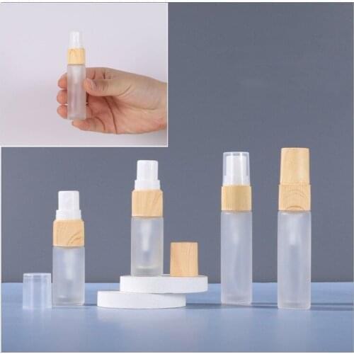 15pcs 5ml 10ml Frosted Glass Perfume Spray Bottles Not Real Wood Lid Empty Toner Mist Spray Container Refillable Travel Bottle