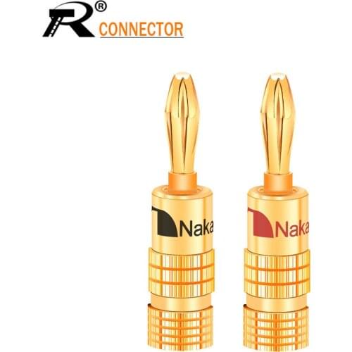 2pcs/1pair Nakamichi BANANA PLUGS 24K Full Gold-plated 4MM Banana Connector with Screw Lock For Audio Jack Speaker Plugs
