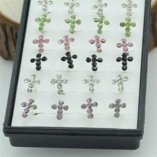 40pcs/combo 925 sterling silver earrings The cross earrings The crystal that mix colour cross women stud earrings Jewelry gift