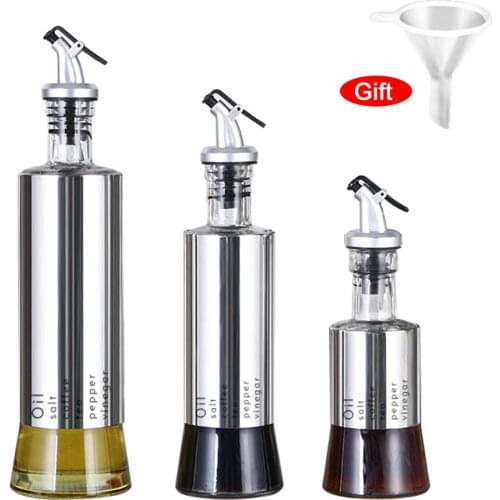500/300/200ML Vinegar Sauce Boat Olive Oil Bottle Glass Liquor Dispenser Leakproof Seasoning Organizer for Kitchen Tableware