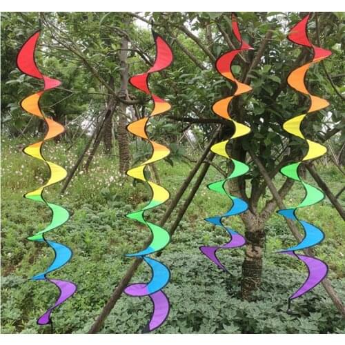 65pcs Rainbow Spiral Windmill Windsock Garden Decorate Durable Rotate Portable Wind Spinner Coloured Ribbon Knitting Folding