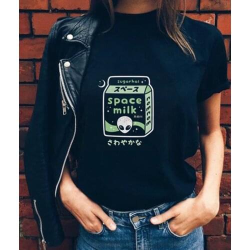 Alien Space Milk Women Tshirts Unisex Aesthetic Harajuku Graphic Tee Vintage Pastel Goth Oversized T Shirt Tumblr Clothes