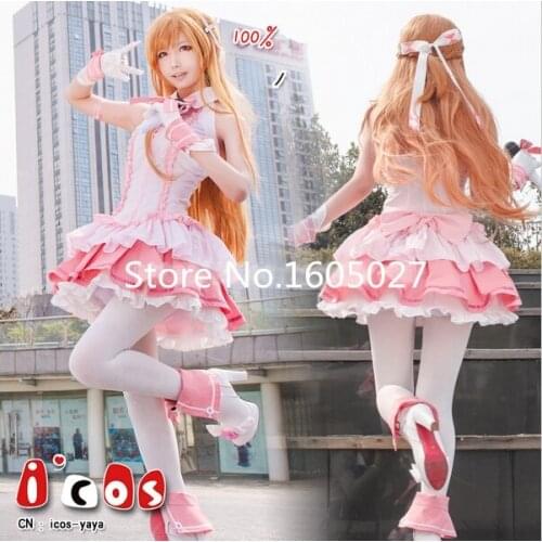 Anime SAO Sword Art Online Yuuki Asuna Idol Ver Singer Pink Stage Lolita Dress Cosplay Costume Party Clothing Halloween Suit For