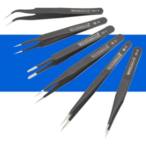 Anti-static ESD Tweezers Electronics Stainless Steel Tweezer Curved Straight Repair Tool Industrial Tweezers