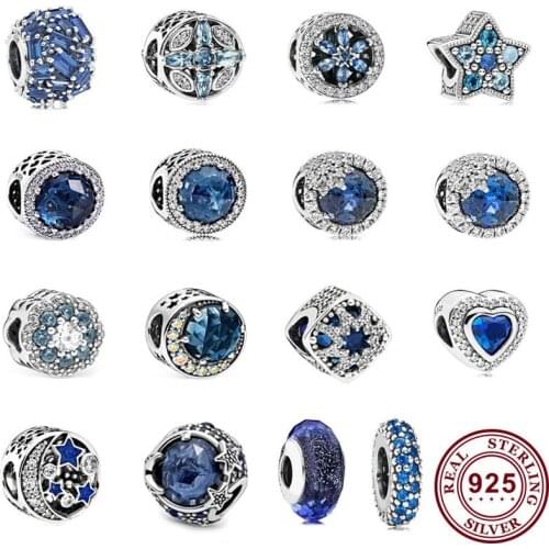 Genuine 925 Sterling Silver Pan Beads Blue Ice Crystal Cat Eye Beads Original Pandora Bracelet For Womens Diy Jewelry