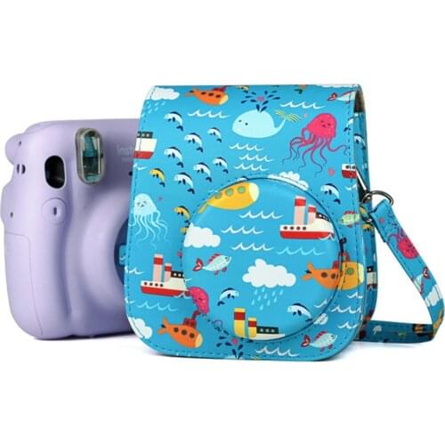 Instant Camera Case For Instax Mini 11 Bag PU Leather Cover with Shoulder Strap Fruit Fish 4 Styles