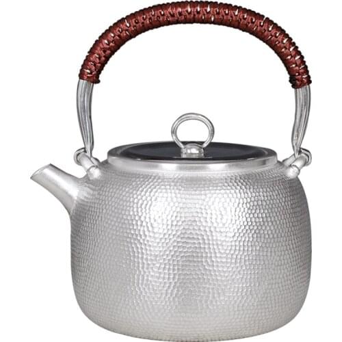 Pure silver Kung Fu tea set, manual production pure silver 999 do old burn water kettle mention beam pot, office gift collection
