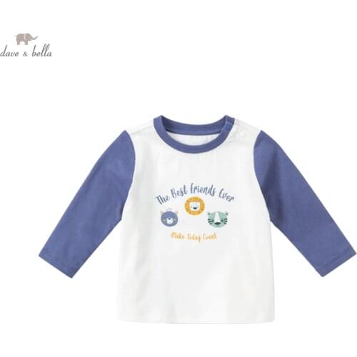 DBS18279 dave bella autumn baby boys casual cartoon letter striped print T-shirt children tops kids boy fashion tees