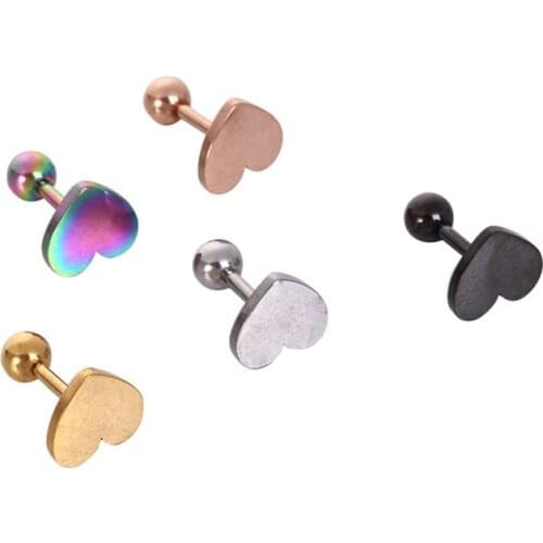 Women Punk Ear Lip Body Cartilage Helix Heart Barbell Bar Earrings Surgical Steel Stud Earrings Piercing Jewelry