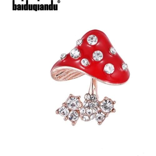 Baiduqiandu 2020 New Arrival Red Enamelled Mushroom Brooches for Women Lady Girls Fashion Costume Jewelry