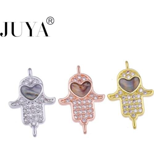 18mm*12mm Heart Small Fatima hand charms copper zircon rhinestone hamsa hand connectors for jewelry making supplies diy findings