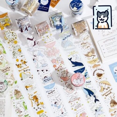 SaYing Hug Endangered PET School White Ink Tape Cute Animal Diy student Hand Account Sticker decoration