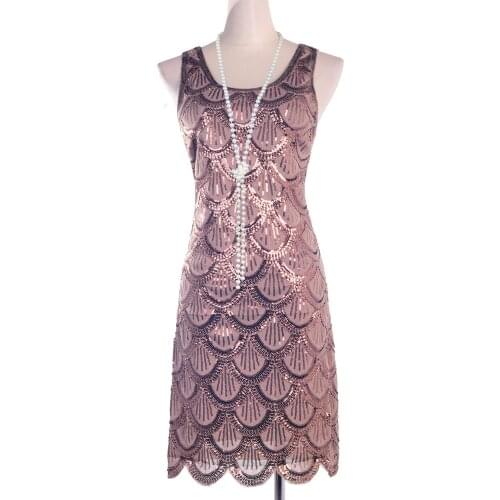 Brown 1920s Peacock Sequin Cocktail Party Dress O-Neck Roaring 20s Great Gatsby Dress Gabster Fancy Costumes Sexy Women Dress