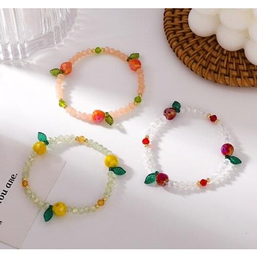 Korean Fashion Colorful Beaded Cute Crystal Fruit Bracelet for Women Girls Summer Boho Charm Bracelet Bangle Handmade Jewelry