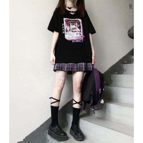 Summer Casual Harajuku Japan Clothing Anime Gothic Short Sleeved Women T Shirt Punk Ullzang Loose Oversized Women T-shirts Tops