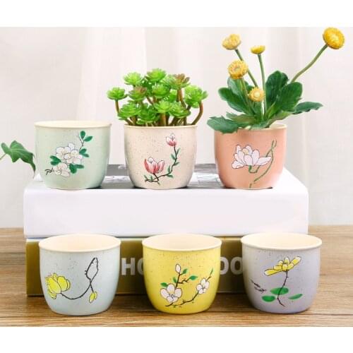 Cute Painted Flower Pot Ceramic Art Vase Succulent Plant Pot Home Decor Office Decoration Desktop Ornaments Gardening Planter