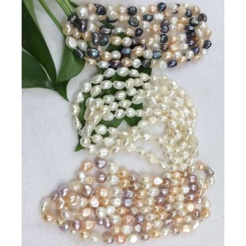 NEW long 48 "8-9mm natural Irregular shape baroque White pink black multicolor freshwater pearl necklace 3PCS Long sweater chai