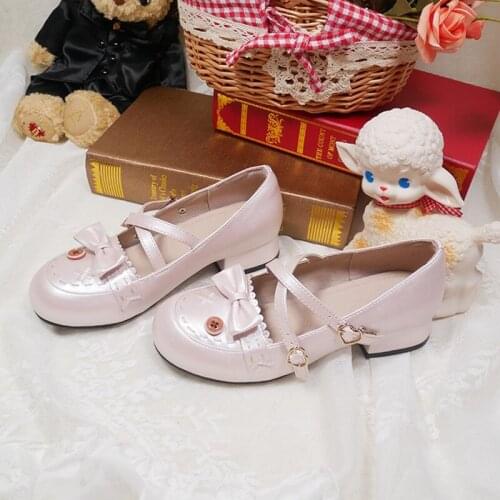 Lolita shoes cute round head cross bandage womens shoes anime cosplay japanese sweet bowknot button gothic shoes loli 2020 new