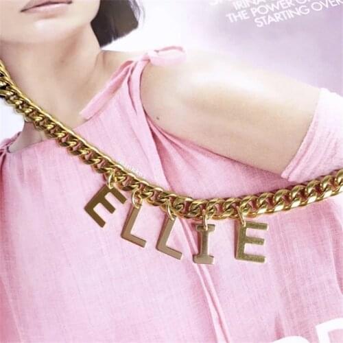 Leave Message Customized 24KGold-Plated Stainless Steel Necklace 26 Alphabet English Letter Pearl Necklace Factory dmade jewelry