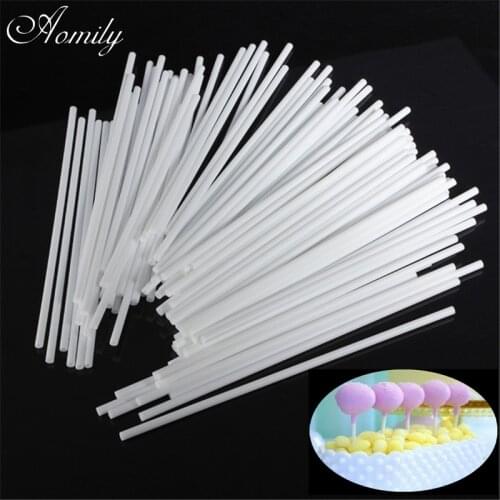Aomily 100pcs/Set Lollipop Sticks DIY Cake Plastic Lolly Candy Chocolate Modelling Dessert Cake Mould Stand Decorating Tool
