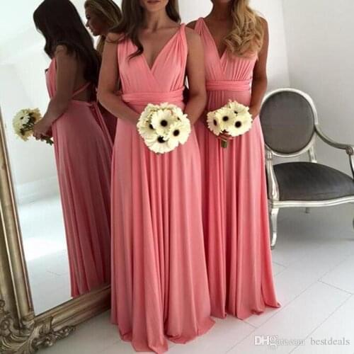 Sexy Backless Wedding Guest Dress A Line Long Bridesmaid Prom Gown V-Neck Long Maid of the Honor Gowns