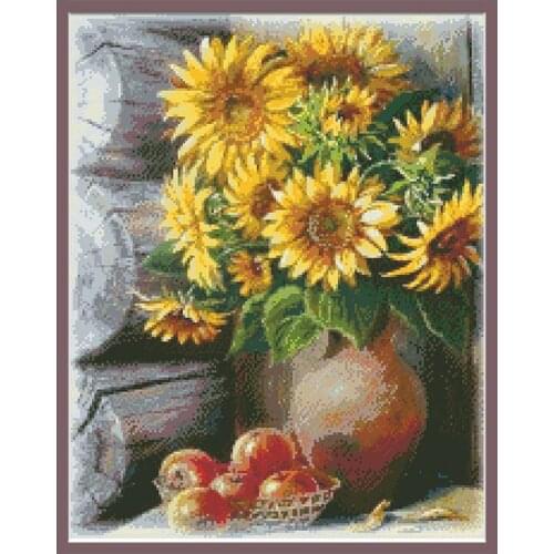 Sunflower Counted Cross Stitch Patterns Kits Printed Fabric Embroidery Sets 11CT 14CT Diy Crafts Hobby and Needlework Home Decor