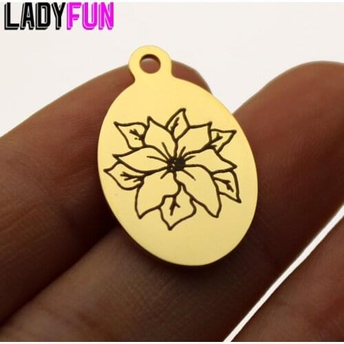 Birth Month Flower December POINSETTIA Charm Stainless Steel Birth Flowers Charms High Polish Mirror Surface Pendant 10pcs