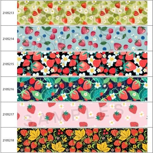 Strawberry and Flower Printed Grosgrain Ribbon DIY Hair Accessories Bowknot Phone Case Decoration 10yards
