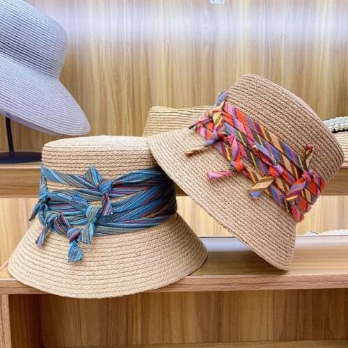 Fashion Ethnic Style Ribbon Summer Hat for Women Wide Brim Straw Hat Raffia Beach Accessories UPF 50 Bucket Sun Hats Packable