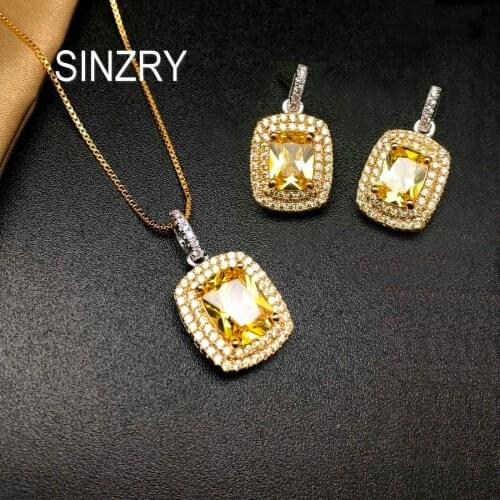 SINZRY 2018 fashionable dazzling jewelry set Elegant yellow cubic zirconia crystal Earring necklace jewelry sets for Women Gift