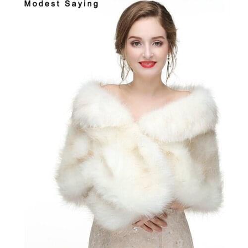 Real Ivory Brown Faux Fur Wedding Capes 2019 Imitation Rex Rabbit fur Bridal Shawl Warm Wraps Winter Boleros Wedding Accessories