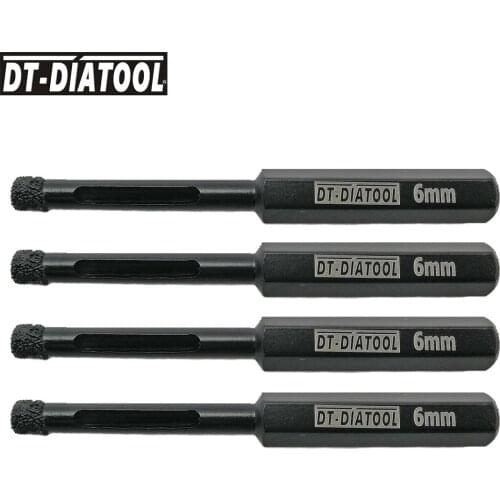DT-DIATOOL 4pcs Vacuum Brazed Hexagon shank diamond drilling bits wet Dia 6mm core bits Total length 80mm for marble or masonry