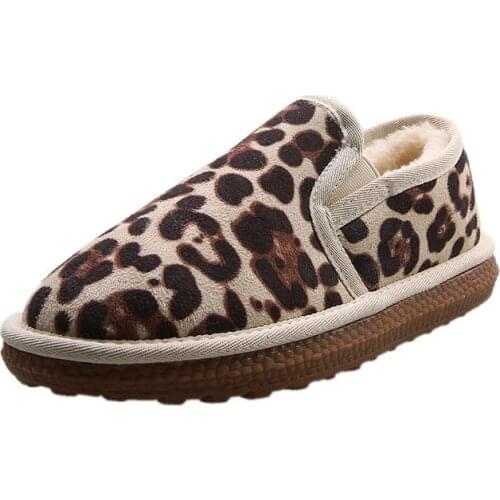 Leopard print flat bottom warm fashion casual comfortable home one-step fashion casual shoes