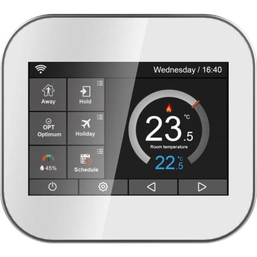Modbus tcp color touch screen thermostat for electrlc heating 16A with English/Russian/Polish/German/Italian/Spain