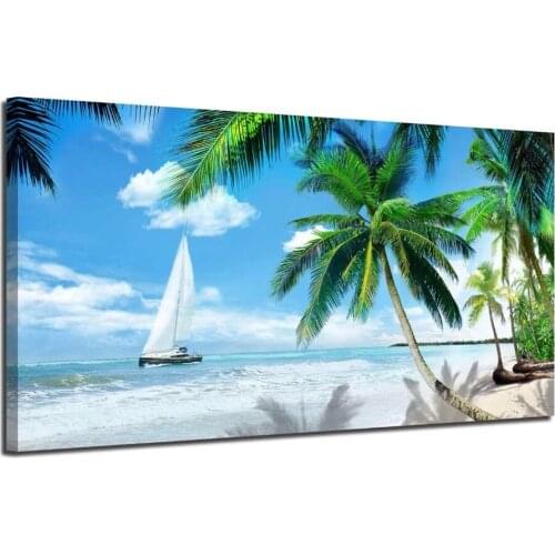 Tropical Palm Tree 5D Diy Round Square Diamond Painting Sailing scenery Diamond Mosaic Embroidery Cross Stitch Needlework X48