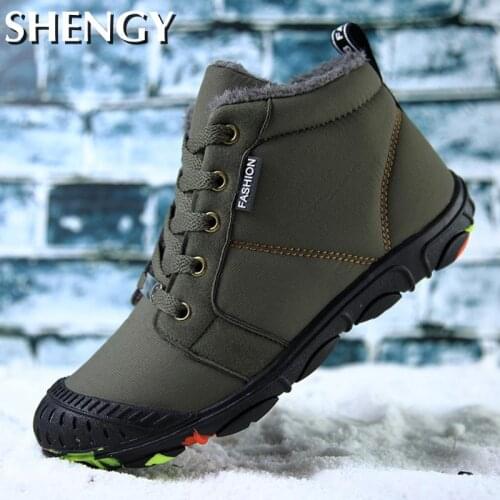 Outdoor Kids Shoes Warm Fur Waterproof Lace-Up Platform Solid Color Mens Snow Ankle Boots Walking Outdoor Comfortable Boy Shoes