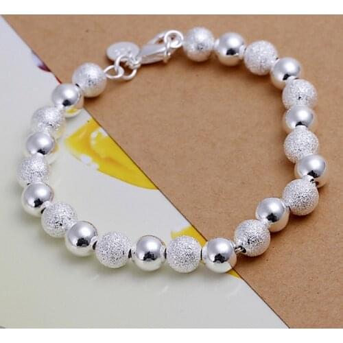 High quality fashion 8MM chain 925 Sterling Silver Jewelry charm bead Bracelet women lady wedding party free shipping