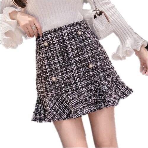 New Autumn Winter 2019 Fashion Runway Tweed Mini Mermaid Skirt Women High Quality Small Fragrant Wind Buttons Skirts