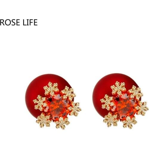 Red snowflake earrings temperament wild creative personality scrub ball ladies stud earrings fashion jewelry