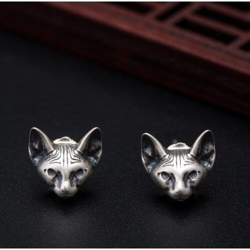 VLA 925 Silver Creative Retro Cat Earrings Womens Temperament Elegant Personality Siamese Cat Earrings Fashion Accessories