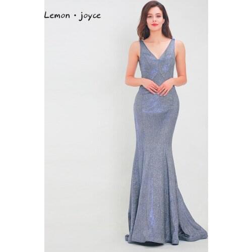 Lemon joyce Sexy Mermaid Evening Dresses Long 2020 V-neck Backless with Bow Simple Party Evening Gowns Plus Size