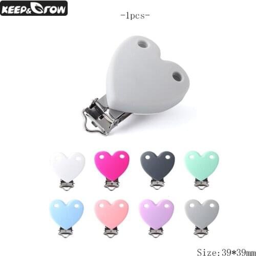 Keep&Grow 1pc Heart Shape Pacifier Clips Silicone Holder Stainless Pacifier Chain Clip For Teething Necklace Nursing Accessories