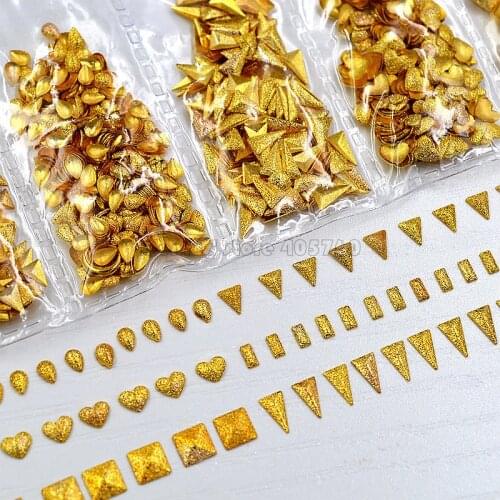 1 Pack 3D Gold Frosted Surface Heart Triangle Rectangle Square Metal Stud Nail Art Rhinestones Gem Decorations DIY Salon Tip 17