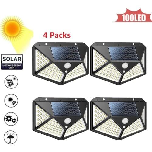 100LED Solar Light For Outdoor Garden Wall Yard LED Security Lighting With Adustable Lighting Angle 4 sided 270°lighting scope W