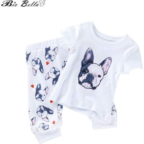 Baby Girls Boys Outfits Brand Cute 2pcs Clothes Sets Infant Toddler Dog T-shirts Casual Pants Black 2pcs Set Clothing Summer