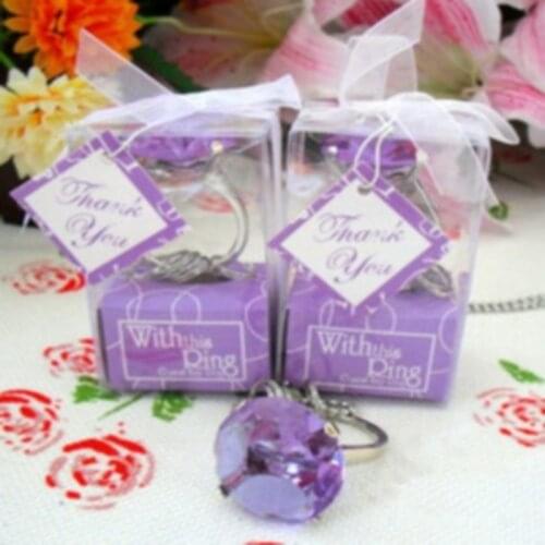 20PCS Purple Diamond Crystal Keychain Ring Wedding Key Chain Birthday Party Souvenir&Giveaway For Guest