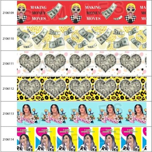 Money Characher Printed Grosgrain Ribbon Lips Pattern 5Yards for DIY Hair Bow Handmade Material Headdress