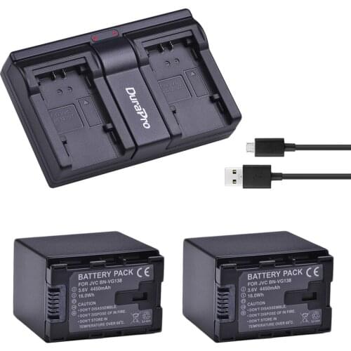 BN-VG138 4450mAh BN VG138 Camera Batteries + USB Dual Charger for JVC GZ E10 E100 E245 E265 E565 EX210