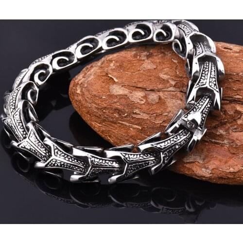 New Fashion Stainless Steel Punk Bracelet Vintage Dragon Texture Pattern 20cm-22cm Long Link Chain Bracelets Men Jewelry Gifts